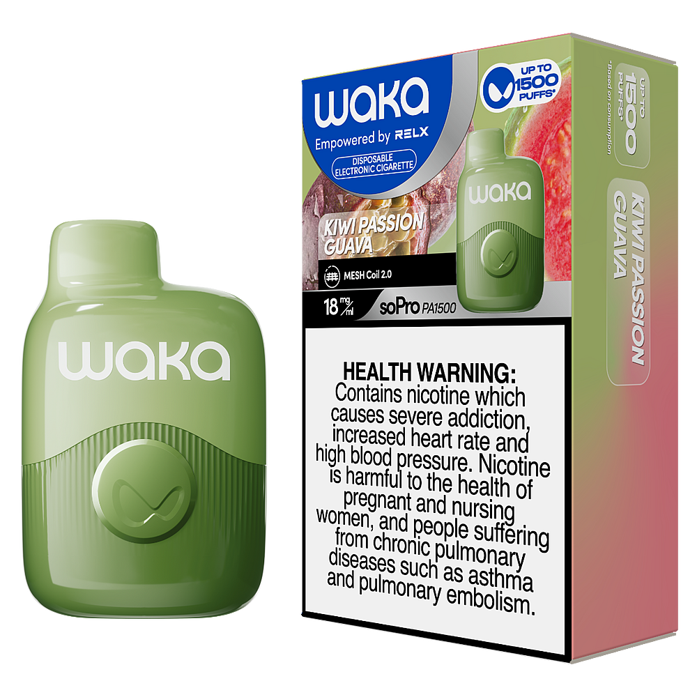 Relx Waka soPro PA1500 - Kiwi Passion Guava - 18mg/ml 1500 Puffs